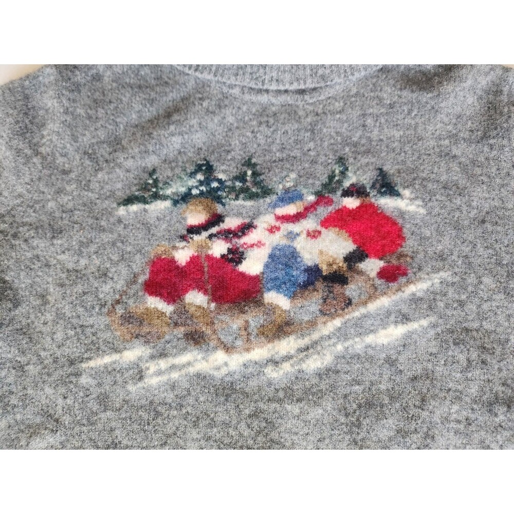 Vintage Womens Rare Lauren Ralph Lauren Lambswool Grey Med P Sled Scene Sweater - Picture 4 of 16
